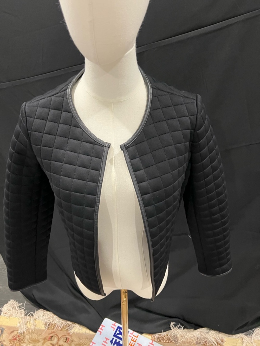 Club Monaco Black Quilted Open-Front Bomber Jacket